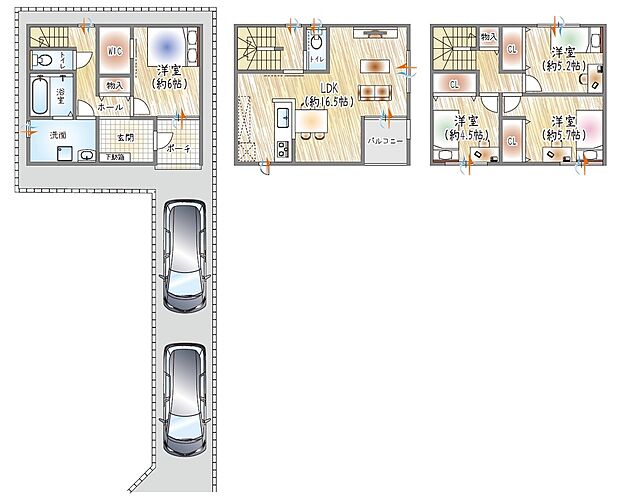 【【4号地/参考プラン(3)】】(セミオーダー建物価格:2580万円~)
■建物面積:105.16m2■3階建て×4LDK
WICや広めの洗面を備え、各室にもゆとりを確保した住まい