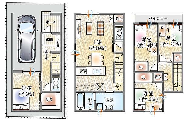 【【参考プラン(1)】】(ベストプラン建物価格:2380万円~)
■建物面積:98.56m2 ■3階建て×4LDK
WICを備え、収納のしやすさに配慮した快適な住まい◎
