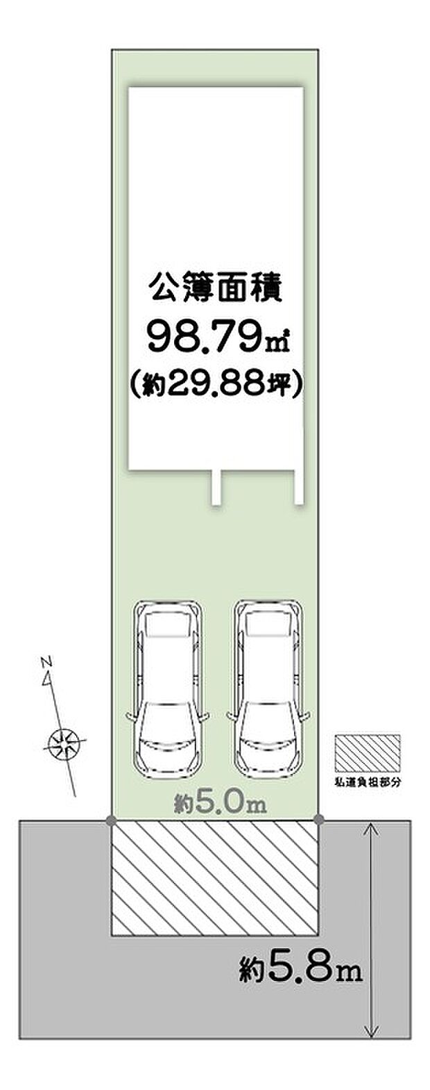 ■南向きで陽当たり良好◎
■土地面積:698.79m2(約29.88坪)・私道負担:約14.88m2(持ち分 1/1)