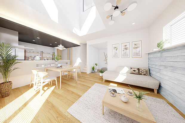 【【PLAN2/MULTI ROOM】】煌めく桐壁材を施したリビングの隣に、アイデア次第で自由に使える空間をレイアウト。戸を開閉すれば続き間や個室を切り替えられ、趣味の部屋や家事室など使い方は自由自在です。