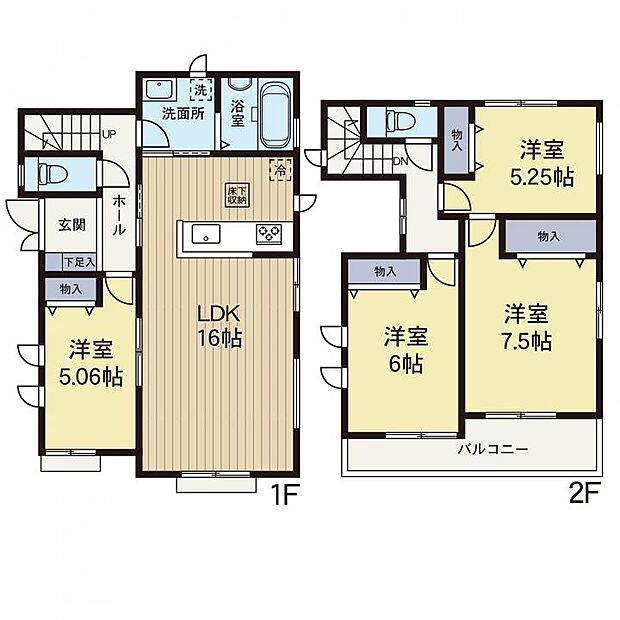 【4LDK】【D号棟】嬉しい角地。1階に水回り＋洋室、2階に3部屋とゆとりのあるプラン