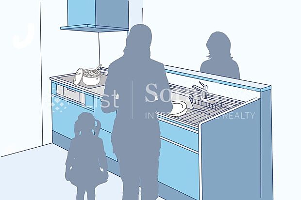 ■キッチン■料理をしながら会話ができる、オープンキッチン。壁を取り払うことで、より開放的なキッチン・ダイニングスペースが生まれます。