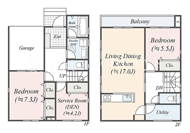 【2LDK+S】※車庫面積13.45m2。図面と異なる場合は現況を優先