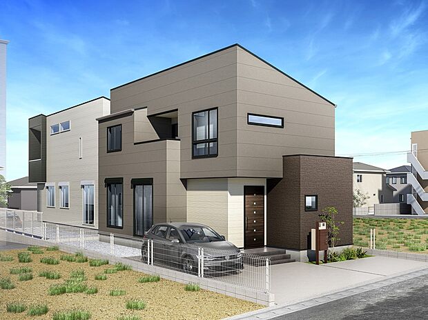 【アースカラーでまとめ、全体的に落ち着いた印象に】（当社施工例建物パース）
