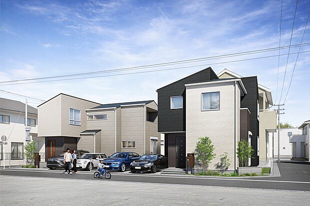 【隣地との窓や配置も考慮した、厳選間取りプランをご用意】（当社施工例街並みパース）