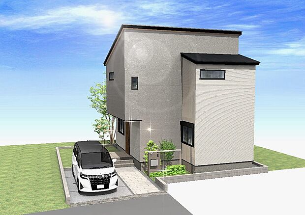 【イメージパース（8号棟）】建物プラン例（8号地）土地価格1670万円、土地面積130.10m2　子育てコミュニティが形成しやすい新築15区画！