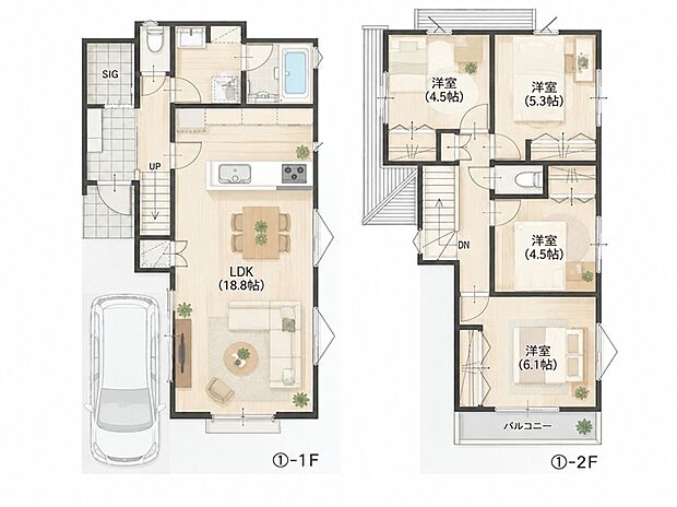 1区画参考プラン 4LDK 建物価格1870万円 建物面積95.57m2