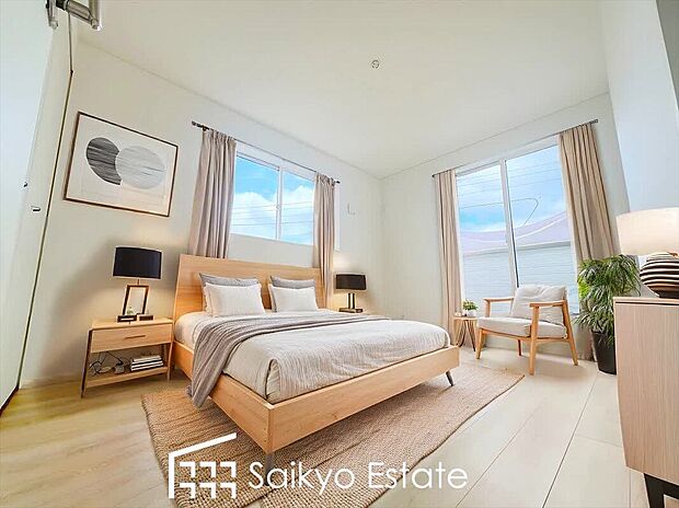 【洋室（施工例）】2面採光で明るく風通しも良好です！天気の良い日は是非窓を開けて空気の入れ替えをしてみるのはいかがでしょうか♪