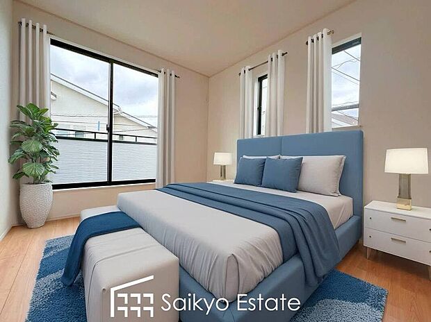 【洋室【施工例】】2面採光で明るく風通しも良好です!天気の良い日は是非窓を開けて空気の入れ替えをしてみるのはいかがでしょうか♪