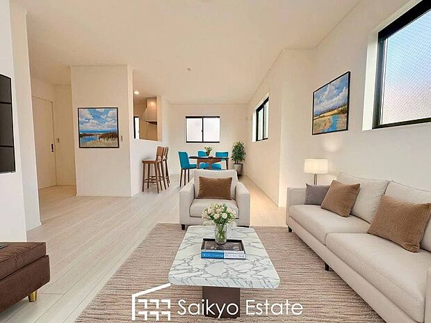 【リビング(施工例)】広々としたLDKは家具の配置など楽しめます!ダイニングテーブルとソファーを置いても余裕の広さです!