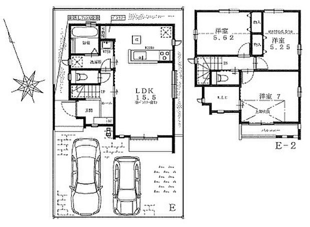 【建物プラン例(間取り図)E号地】延床面積約81.36m2、参考建物価格1400万円より承ります。土地+建物参考プラン価格8390万円(税込)