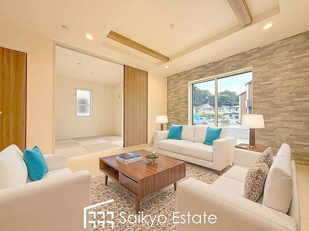 【リビング【施工例】】リビングには床暖房を完備。冬でもポカポカ快適空間!空気を汚さずに室内を快適な温度に保ちます。