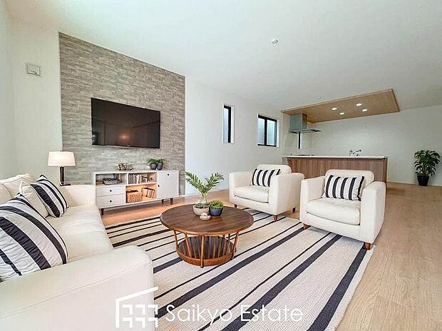 【リビング【施工例】】リビングには2箇所に床暖房を完備。冬でもポカポカ快適空間！空気を汚さずに室内を快適な温度に保ちます。
