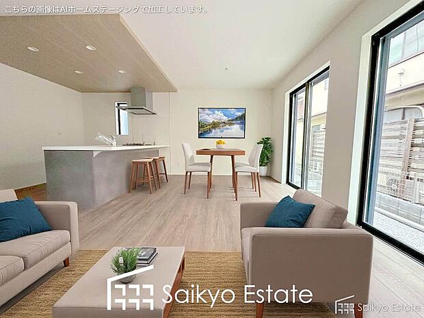 【リビング【施工例】】開放感と採光にこだわった広々としたLDKです。陽光いっぱいの空間で家族団らんの時間も増えそうですね！
