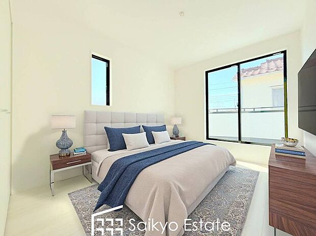 【洋室(施工例)】2面採光で明るく風通しも良好です!天気の良い日は是非窓を開けて空気の入れ替えをしてみるのはいかがでしょうか♪