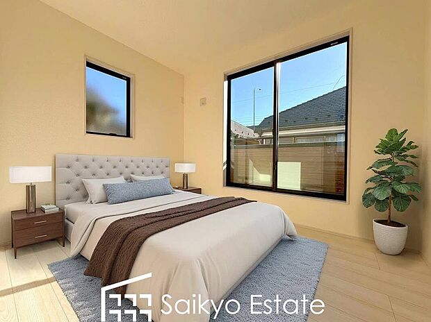 【洋室(施工例)】2面採光で明るく風通しも良好です!天気の良い日は是非窓を開けて空気の入れ替えをしてみるのはいかがでしょうか♪