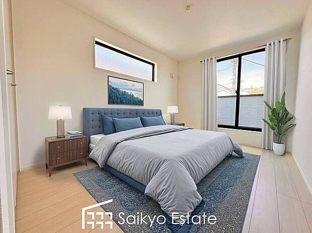 【洋室【施工例】】2面採光で明るく風通しも良好です!天気の良い日は是非窓を開けて空気の入れ替えをしてみるのはいかがでしょうか♪