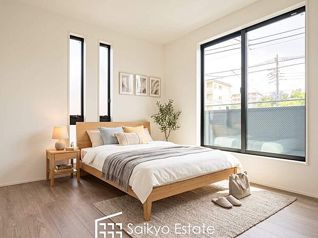 【洋室【施工例】】2面採光で明るく風通しも良好です!天気の良い日は是非窓を開けて空気の入れ替えをしてみるのはいかがでしょうか♪