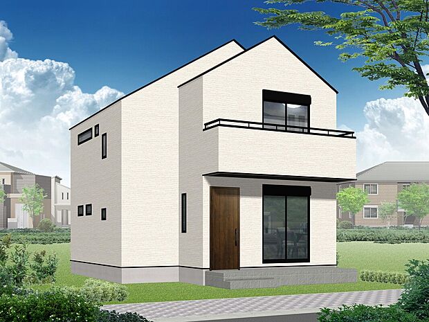 【建物完成イメージパース】
車2台駐車可能なゆとりある敷地36坪の邸宅が登場！
上高井戸の閑静な住宅街に佇む白を基調としたスタイリッシュな外観デザイン。