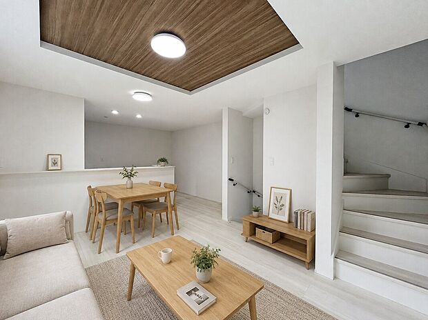 【LDK：14帖】
人目を気にせずくつろげる2階リビング仕様の3階建て3部屋プラン。カウンターキッチンとリビング階段仕様で家族の絆が深まりやすいプランニングがされています。