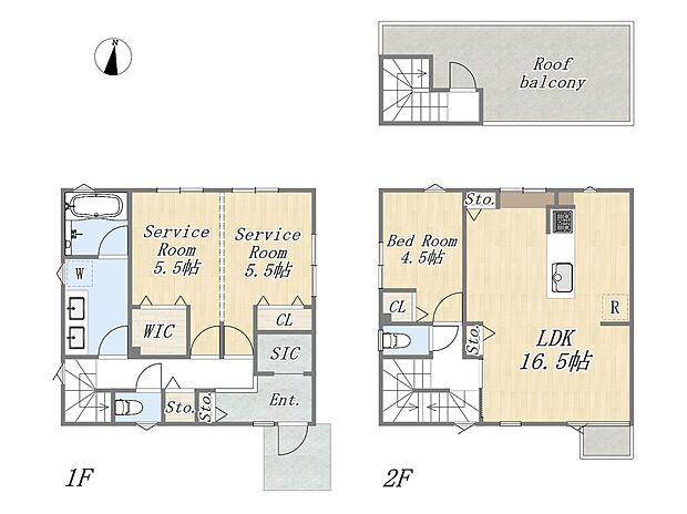 【1SLDK+WIC+SIC+ルーフバルコニー+カースペース】【1号棟】
Plan：1SLDK+WIC+SIC+ルーフバルコニー+カースペース
土地面積：95.20m2（28.80坪）
建物面積：90.66m2（27.42坪）