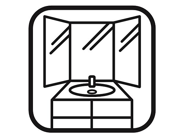 【【シャワー付洗面化粧台】】機能美とデザイン性を両立させた3面鏡付の洗面化粧台。視覚的に広がり感を持たせるだけでなく、機能的にも優れています。