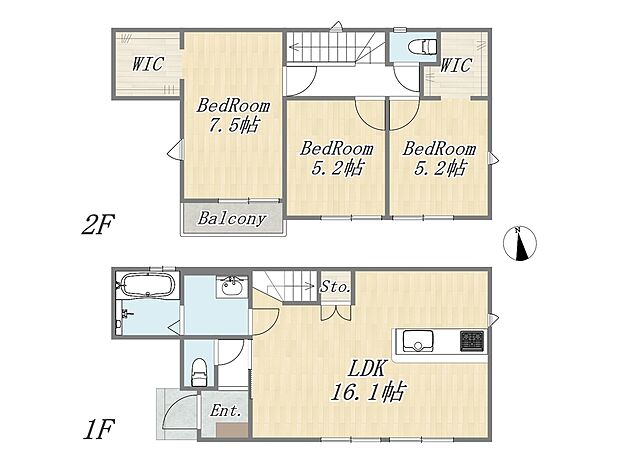 【【参考プラン：6号地】】Plan：3LDK+2WIC｜建物参考価格：2003万円