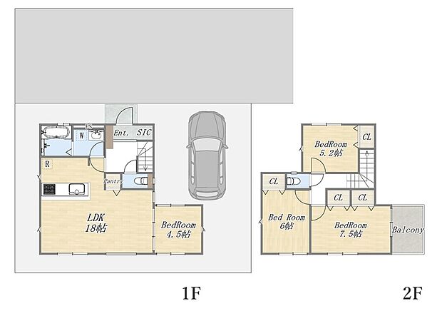 【【参考プラン:1号地】】Plan:4LDK+SIC+Pantry+ワイドバルコニー+カースペース
建物参考価格:2000万円
建物面積:96m2