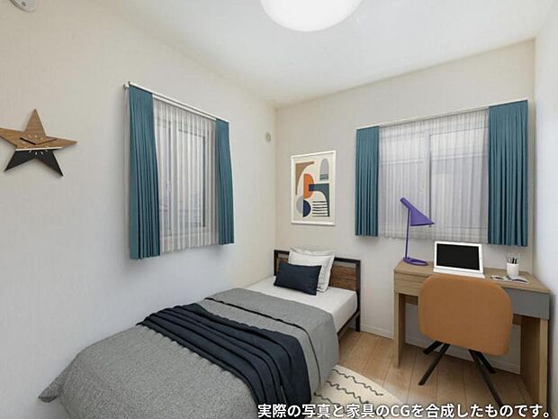 洋室【4号地】(2024年3月撮影)収納もしっかり、白を基調に明るい空間