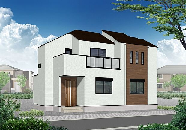 【B号棟】パース外構イメージは図面をもとに描き起こしたもので実際とは多少異なります。