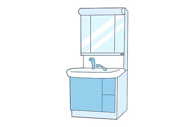 【その他】■パウダールーム■三面鏡の洗面化粧台です。鏡裏は収納になっていて、水周りもスッキリ整理できますね！