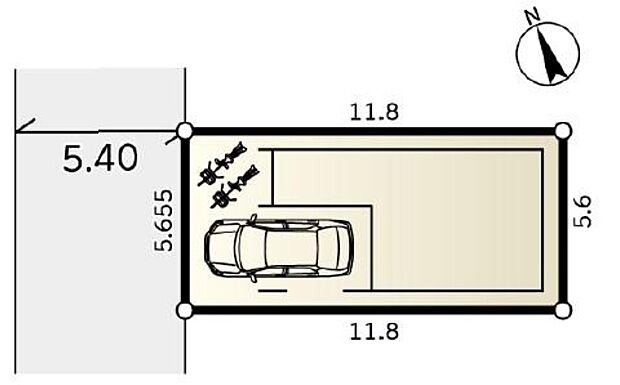 敷地を有効活用するビルトインガレージ！ご家族の自転車を置くスペースも確保しています♪前面道路は約５．４ｍと開放感があります！