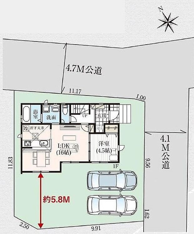 敷地４４坪超え！カースペース並列２台分！ご夫婦でお車を所有できますね。敷地の広さを活かして南側にゆとりを持たせました。