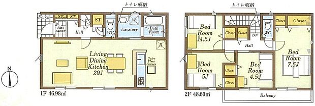 (１号棟)、4LDK、土地面積100.03m2、建物面積95.58m2