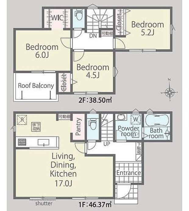 (１号棟)、3LDK、土地面積106.65m2、建物面積84.87m2

