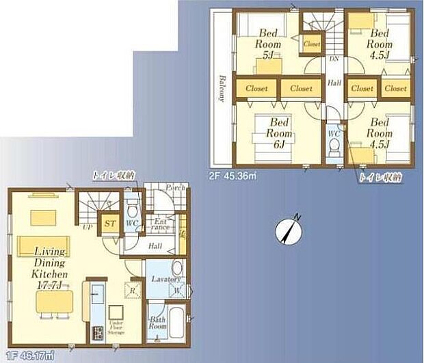 (２号棟)、4LDK、土地面積110.44m2、建物面積91.53m2