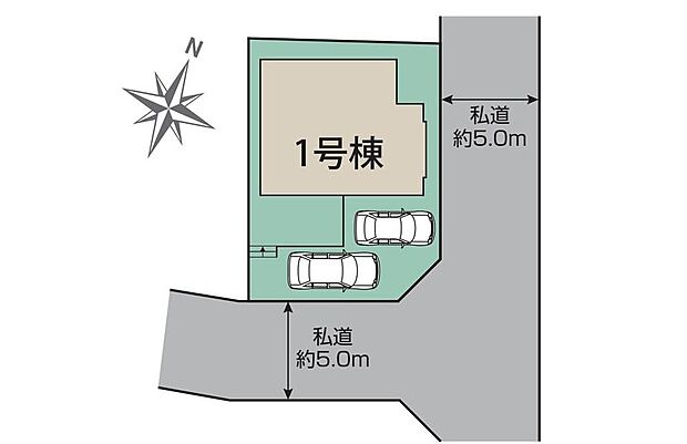 道幅が広い角地で、開放感のある立地に佇む限定１棟♪車種により２台駐車可能です。