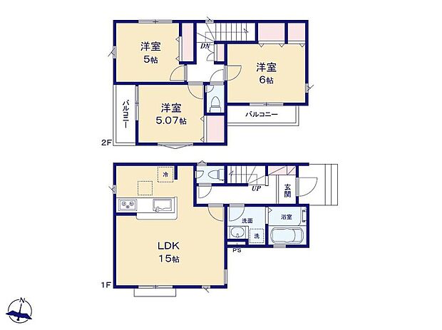 (１号棟)、3LDK、土地面積77.58m2、建物面積77.54m2