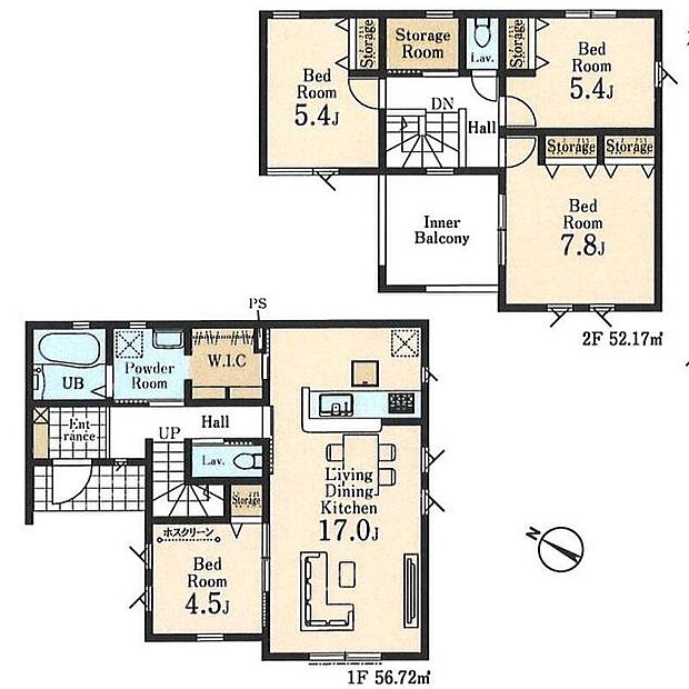 (１号棟)、4LDK+S、土地面積138.84m2、建物面積108.89m2