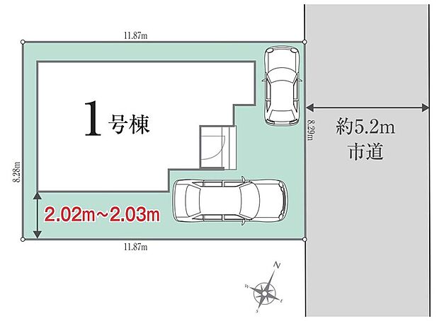 車種により２台駐車可能です♪前面道路は約５．２ｍでゆとりがあります。
