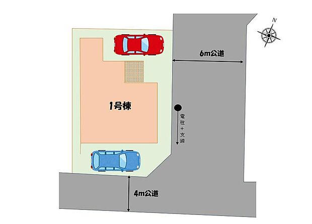 南４ｍ×東６ｍの開放的な角地です♪カースペース２台駐車可能です。