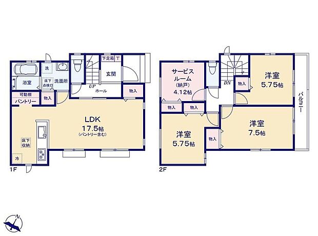 (A号棟)、3LDK+S、土地面積92.08m2、建物面積95.64m2