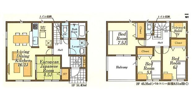 (１号棟)、4LDK+S、土地面積208.14m2、建物面積96.78m2

