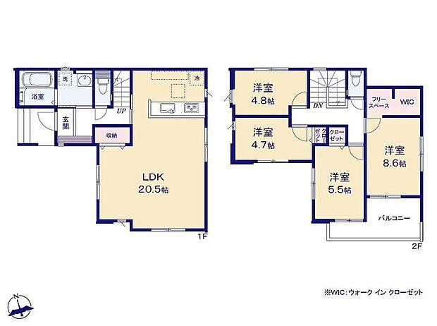 (1号棟)、4LDK、土地面積129.67m2、建物面積101.28m2