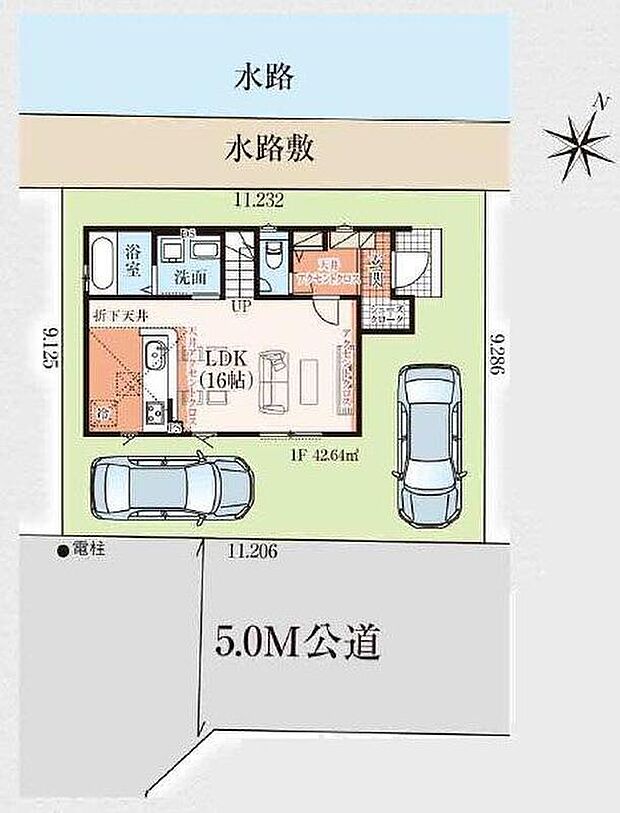 陽光が降り注ぐ南道路の整形地！道幅約5.0mと開放感があります♪カースペース２台分！国道が近くお車でのお出かけも快適です。