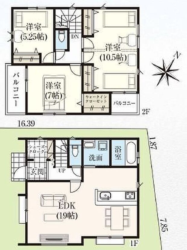 (１号棟)、3LDK、土地面積157.24m2、建物面積98.53m2 