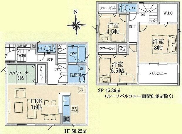 (１号棟)、3LDK、土地面積195.86m2、建物面積95.58m2 