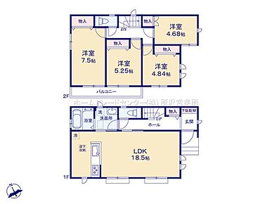 ☆ゆとりの４LDK☆
２階に４部屋をまとめた４LDK。全居室に収納完備しております！廊下からもキッチンからも出入りできる２WAY洗面室で家事動線良好です♪ 