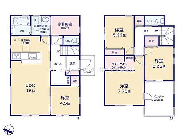 【4LDK】☆多目的ルーム付き☆
洗面室の隣に多目的室を設置。ランドリールームやファミリークロークなどライフスタイルに合わせてお使いいただけます。廊下からも出入りできる２WAY仕様で家事動線良好！