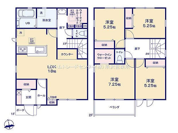 【4LDK】☆リビングスルー階段☆
玄関からリビングを通り抜けて２階へ上がる間取りになっております。毎日大切な家族とのコミュニケーションがとれる家族想いの間取りです。